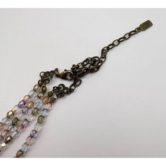 1928 Multicolor Beaded Choker Necklace With Bronze Chain Floral Accents - Picture 6 of 11